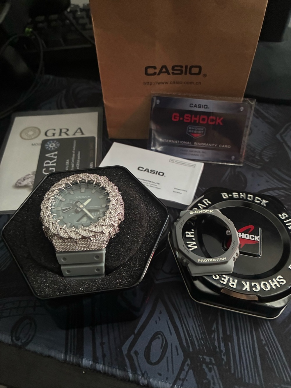 Casio G-Shock Custom Silver Moissanite Bezel / Gray Watch GA-2100